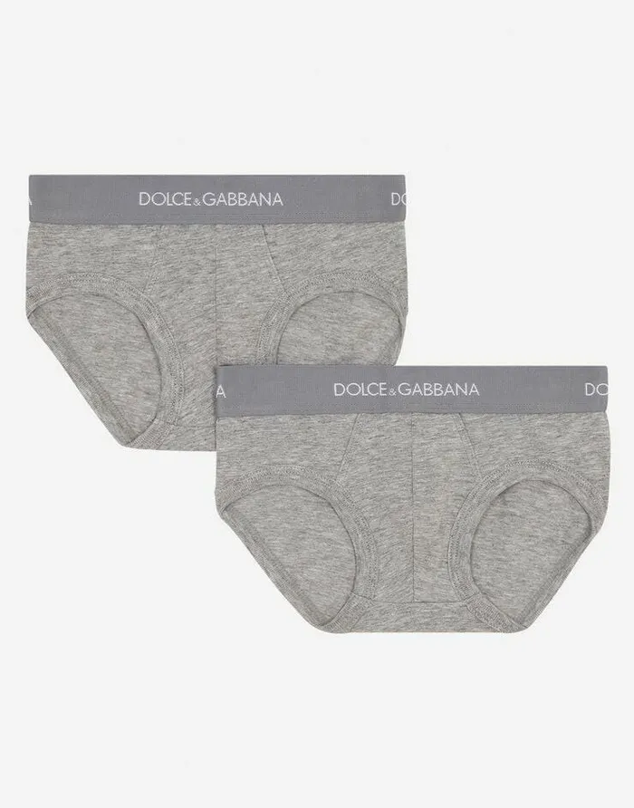 Dolce and Gabbana Nightwear and Underwear Children Jersey Briefs Twopack With Branded Elastic Grey