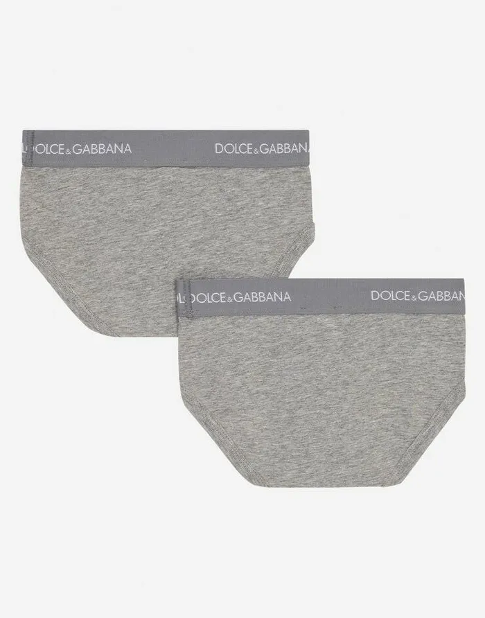 Dolce and Gabbana Nightwear and Underwear Children Jersey Briefs Twopack With Branded Elastic Grey Dolce and Gabbana Nightwear and Underwear Children Jersey Briefs Twopack With Branded Elastic Grey