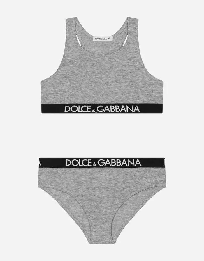 Dolce and Gabbana Nightwear Children Jersey Underwear Set With Branded Elastic Grey