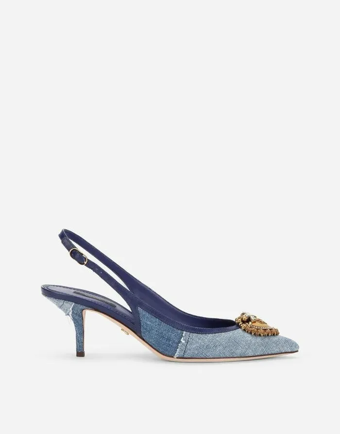 Dolce and Gabbana Pumps And Slingback Women Devotion Slingbacks In Patchwork Denim Denim