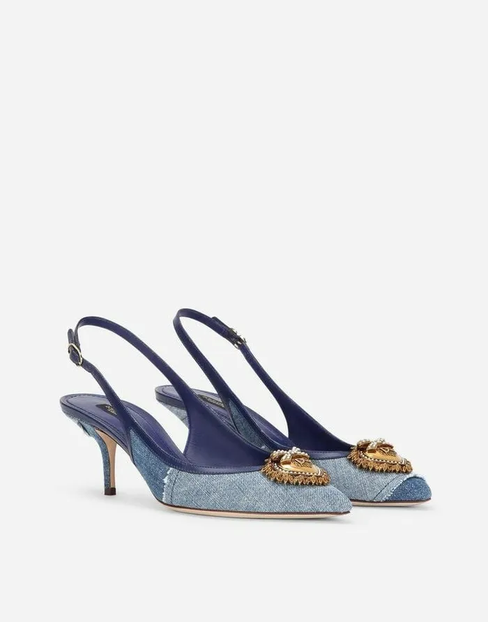 Dolce and Gabbana Pumps And Slingback Women Devotion Slingbacks In Patchwork Denim Denim