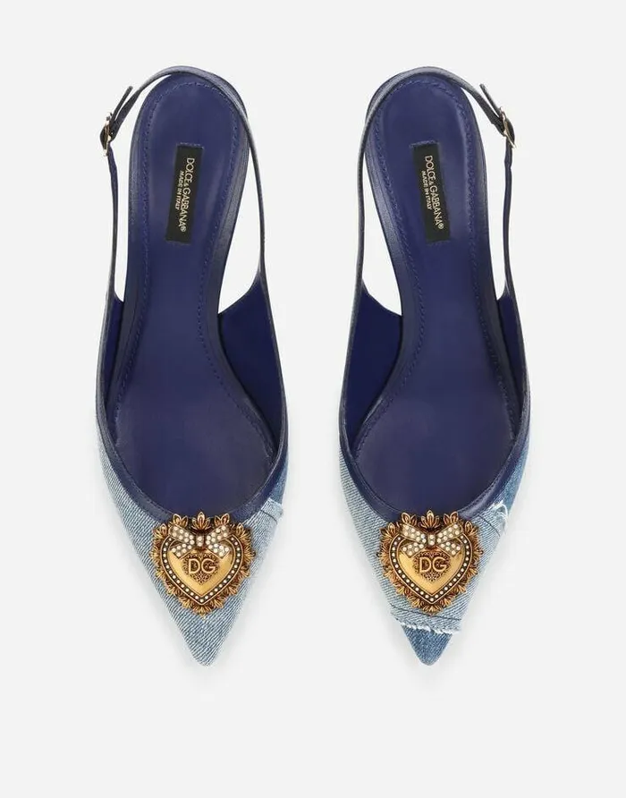 Dolce and Gabbana Pumps And Slingback Women Devotion Slingbacks In Patchwork Denim Denim