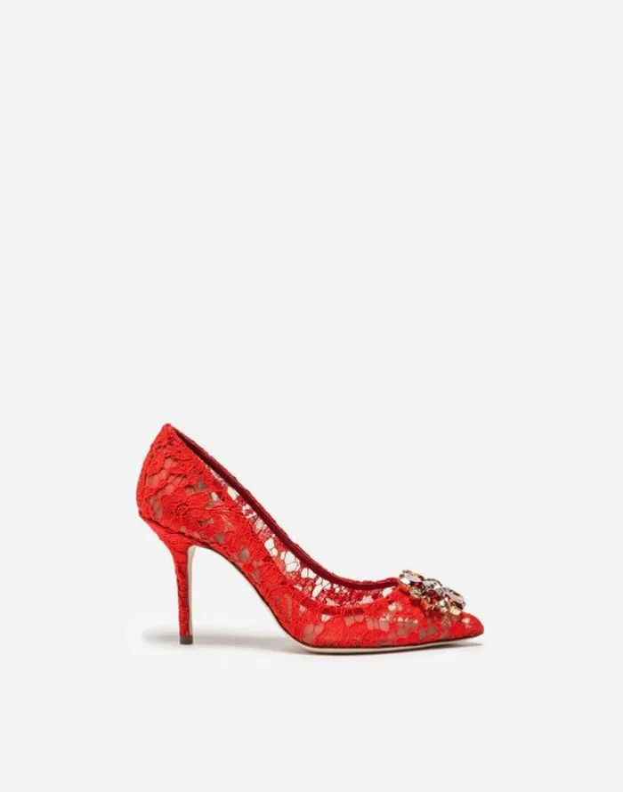 Dolce and Gabbana Pumps And Slingback Women Pump In Taormina Lace With Crystals Red Dolce and Gabbana Pumps And Slingback Women Pump In Taormina Lace With Crystals Red