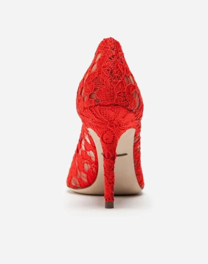 Dolce and Gabbana Pumps And Slingback Women Pump In Taormina Lace With Crystals Red Dolce and Gabbana Pumps And Slingback Women Pump In Taormina Lace With Crystals Red