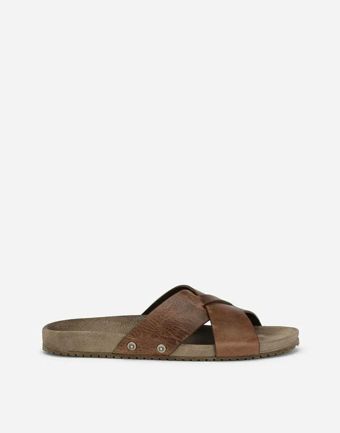 Dolce and Gabbana Sandals And Slides Men Calfskin Sliders Brown