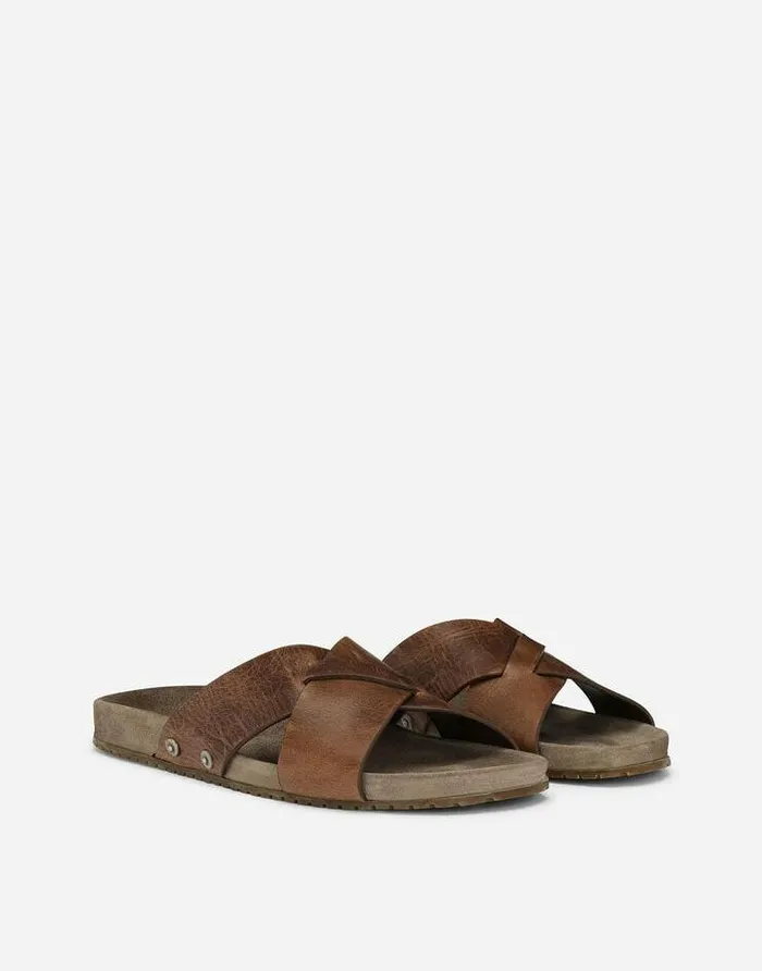 Dolce and Gabbana Sandals And Slides Men Calfskin Sliders Brown Dolce and Gabbana Sandals And Slides Men Calfskin Sliders Brown