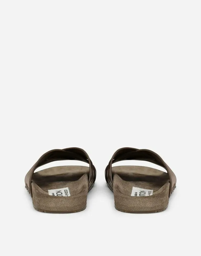 Dolce and Gabbana Sandals And Slides Men Calfskin Sliders Brown Dolce and Gabbana Sandals And Slides Men Calfskin Sliders Brown