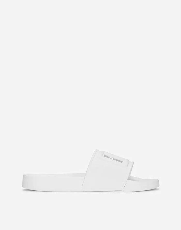 Dolce and Gabbana Sandals And Slides Men Rubber Beachwear Sliders With DG Logo White Dolce and Gabbana Sandals And Slides Men Rubber Beachwear Sliders With DG Logo White