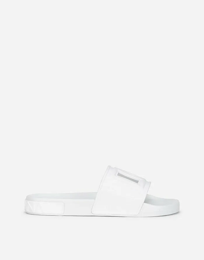 Dolce and Gabbana Sandals And Slides Men Rubber Beachwear Slides With DG Millennials Logo White Dolce and Gabbana Sandals And Slides Men Rubber Beachwear Slides With DG Millennials Logo White