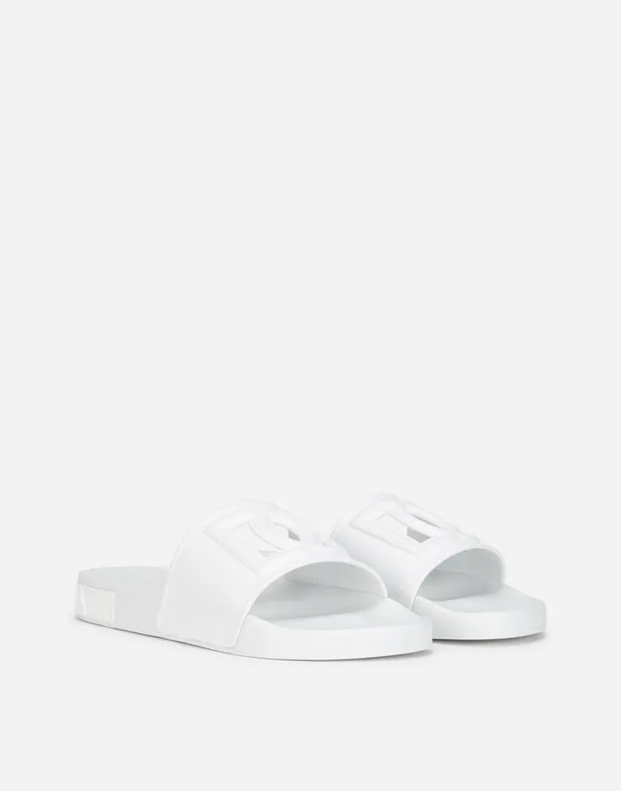 Dolce and Gabbana Sandals And Slides Men Rubber Beachwear Slides With DG Millennials Logo White Dolce and Gabbana Sandals And Slides Men Rubber Beachwear Slides With DG Millennials Logo White