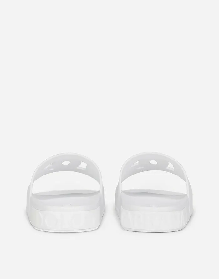Dolce and Gabbana Sandals And Slides Men Rubber Beachwear Slides With DG Millennials Logo White Dolce and Gabbana Sandals And Slides Men Rubber Beachwear Slides With DG Millennials Logo White