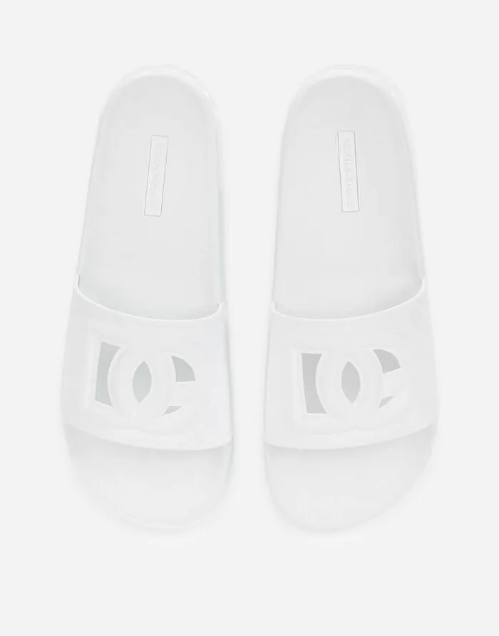 Dolce and Gabbana Sandals And Slides Men Rubber Beachwear Slides With DG Millennials Logo White Dolce and Gabbana Sandals And Slides Men Rubber Beachwear Slides With DG Millennials Logo White