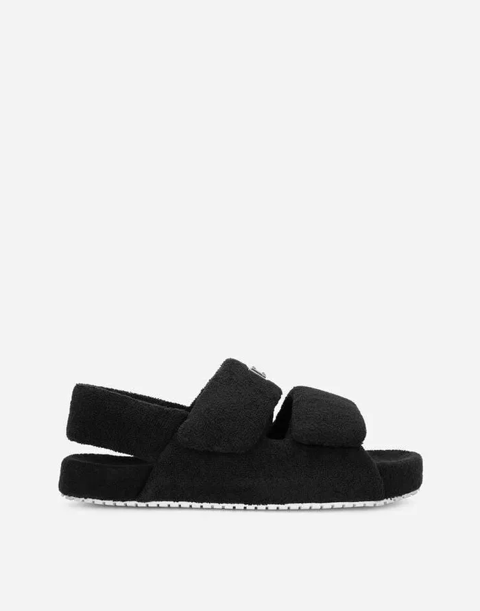 Dolce and Gabbana Sandals And Slides Men Terrycloth Sandals With Logo Tag Black
