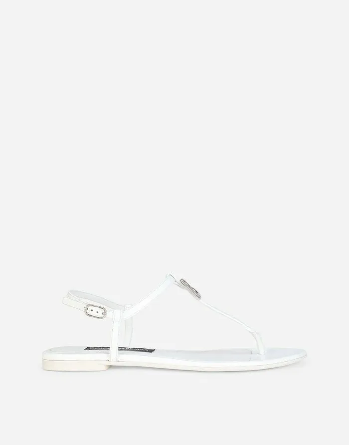 Dolce and Gabbana Sandals And Wedges Women Patent Leather DG Thong Sandals White Dolce and Gabbana Sandals And Wedges Women Patent Leather DG Thong Sandals White