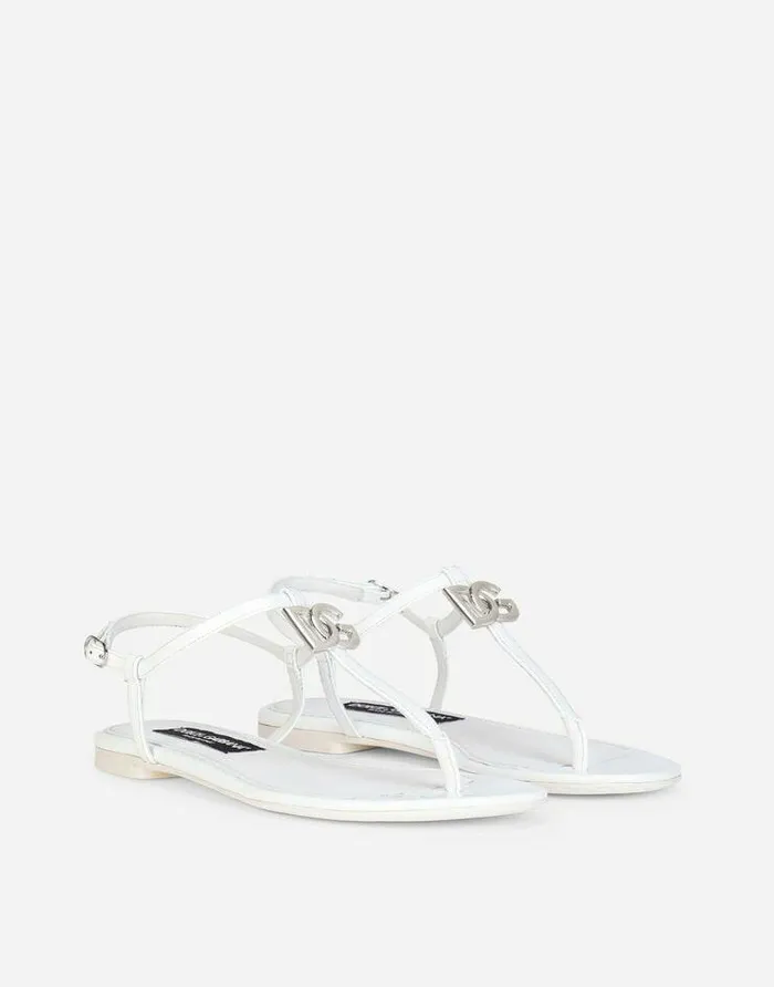 Dolce and Gabbana Sandals And Wedges Women Patent Leather DG Thong Sandals White Dolce and Gabbana Sandals And Wedges Women Patent Leather DG Thong Sandals White