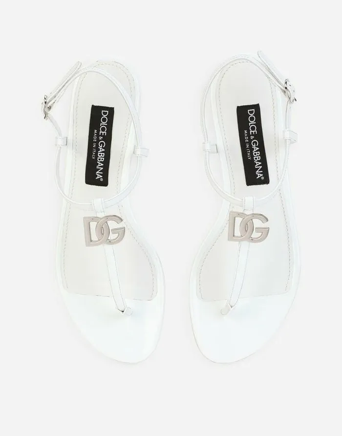 Dolce and Gabbana Sandals And Wedges Women Patent Leather DG Thong Sandals White Dolce and Gabbana Sandals And Wedges Women Patent Leather DG Thong Sandals White