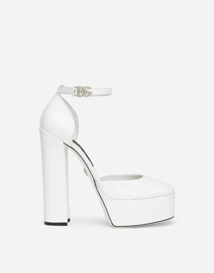 Dolce and Gabbana Sandals And Wedges Women Polished Calfskin Platforms White