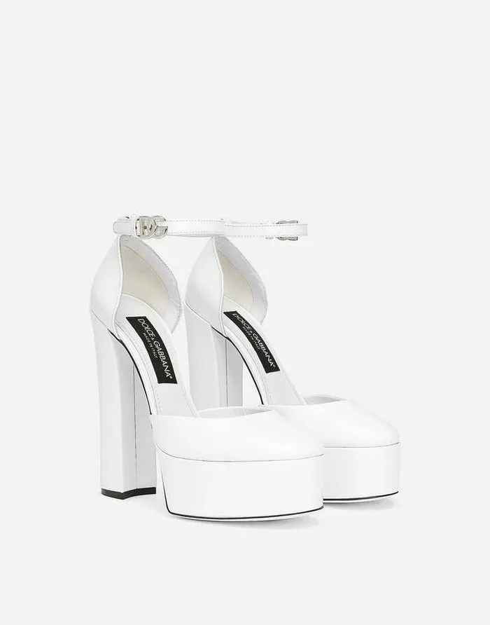 Dolce and Gabbana Sandals And Wedges Women Polished Calfskin Platforms White Dolce and Gabbana Sandals And Wedges Women Polished Calfskin Platforms White
