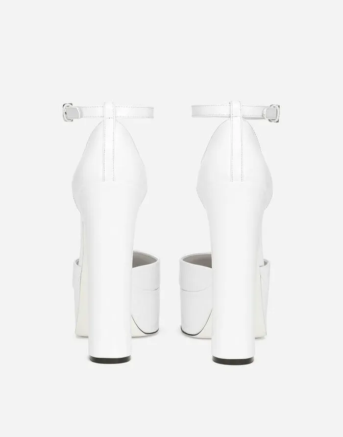Dolce and Gabbana Sandals And Wedges Women Polished Calfskin Platforms White Dolce and Gabbana Sandals And Wedges Women Polished Calfskin Platforms White