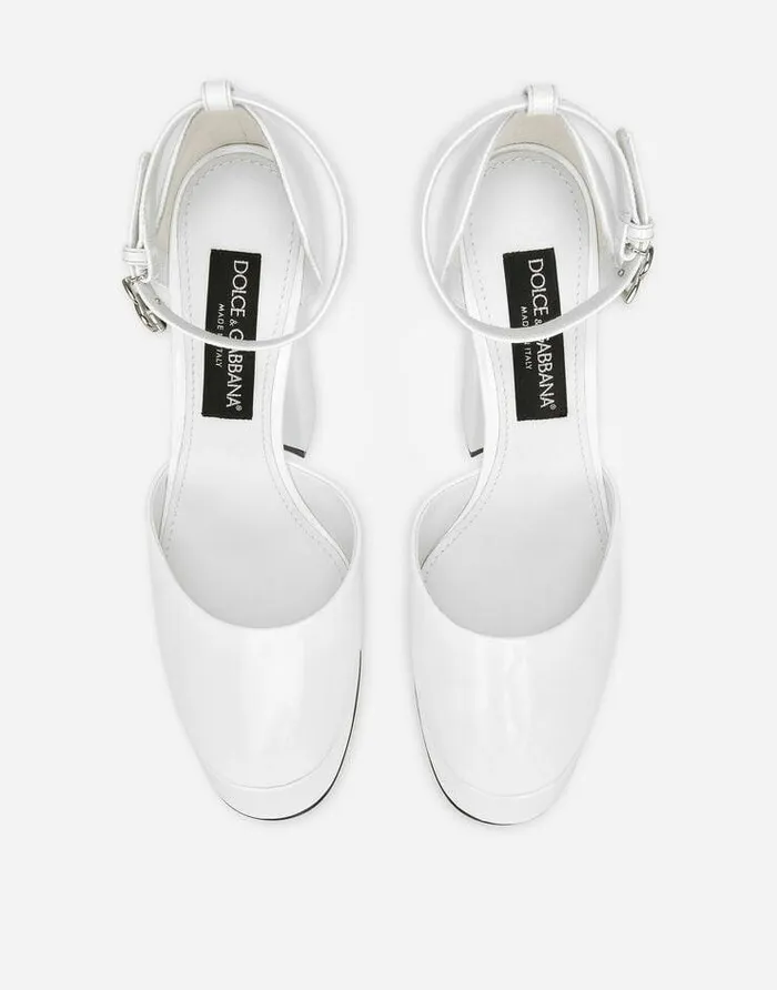 Dolce and Gabbana Sandals And Wedges Women Polished Calfskin Platforms White Dolce and Gabbana Sandals And Wedges Women Polished Calfskin Platforms White