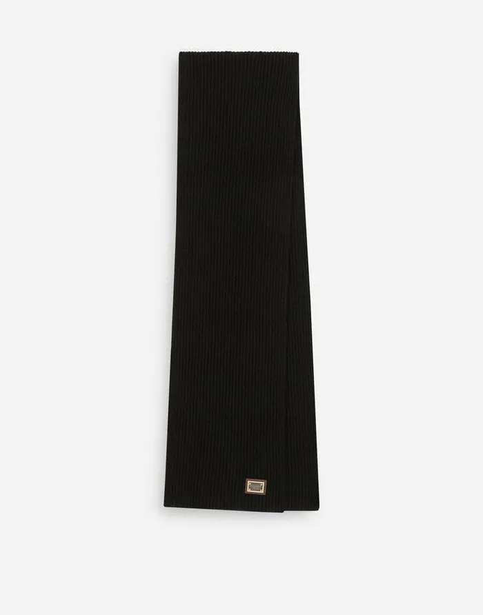 Dolce and Gabbana Scarves And Silks Men Knit Cashmere Scarf With Branded Plate Black Dolce and Gabbana Scarves And Silks Men Knit Cashmere Scarf With Branded Plate Black