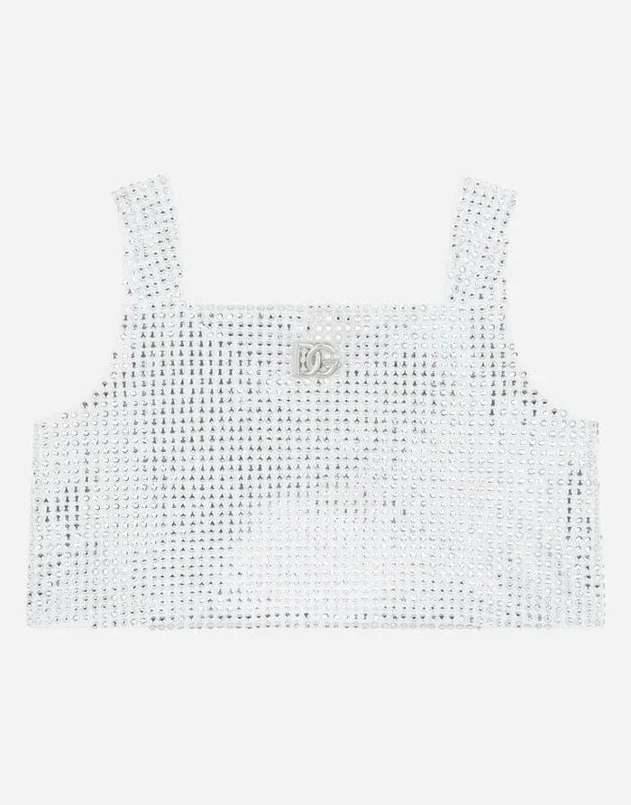 Dolce and Gabbana Shirts And Tops Children Interlock Crop Top With Fusible Rhinestones White Dolce and Gabbana Shirts And Tops Children Interlock Crop Top With Fusible Rhinestones White
