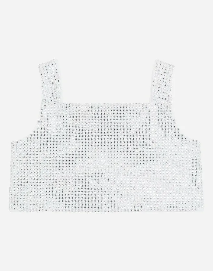 Dolce and Gabbana Shirts And Tops Children Interlock Crop Top With Fusible Rhinestones White Dolce and Gabbana Shirts And Tops Children Interlock Crop Top With Fusible Rhinestones White