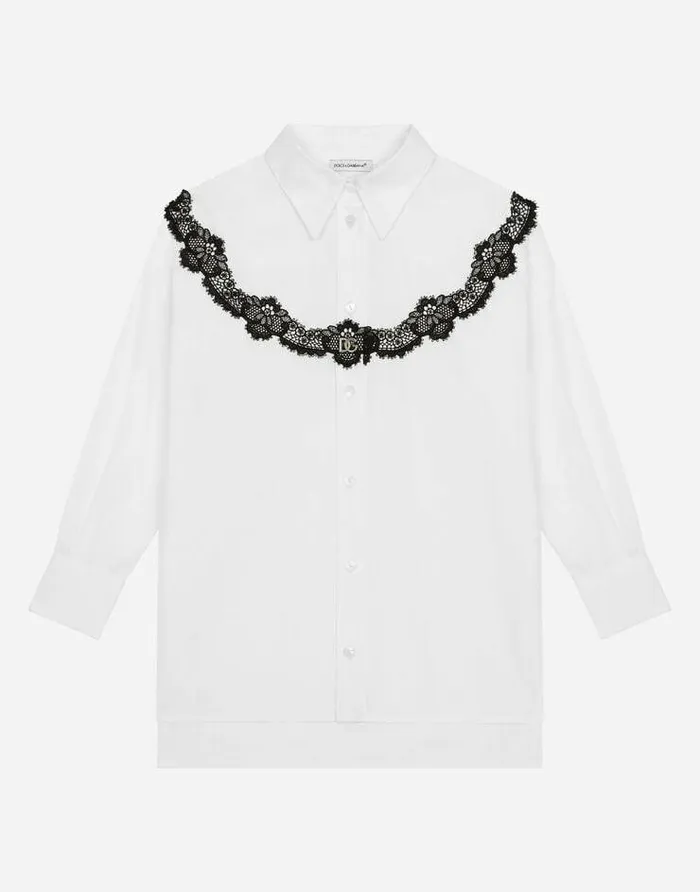 Dolce and Gabbana Shirts And Tops Children Poplin Maxishirt With Lace Insert White Dolce and Gabbana Shirts And Tops Children Poplin Maxishirt With Lace Insert White