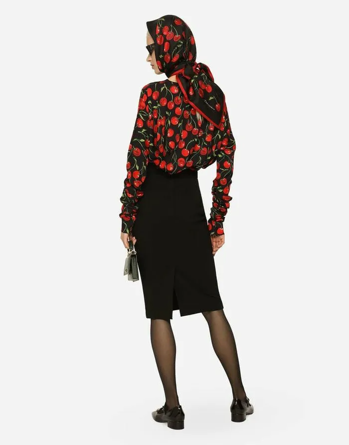Dolce and Gabbana Shirts And Tops Women Cherryprint Charmeuse Top With Gathered Sleeves Multicolor Dolce and Gabbana Shirts And Tops Women Cherryprint Charmeuse Top With Gathered Sleeves Multicolor