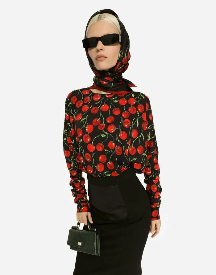 Dolce and Gabbana Shirts And Tops Women Cherryprint Charmeuse Top With Gathered Sleeves Multicolor Dolce and Gabbana Shirts And Tops Women Cherryprint Charmeuse Top With Gathered Sleeves Multicolor