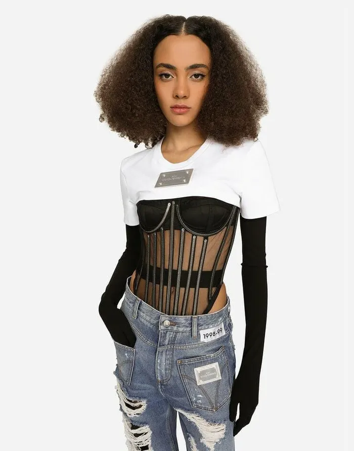 Dolce and Gabbana Shirts And Tops Women KIM DOLCEandGABBANA Tulle Corset With Boning And Molded Cups Black Dolce and Gabbana Shirts And Tops Women KIM DOLCEandGABBANA Tulle Corset With Boning And Molded Cups Black