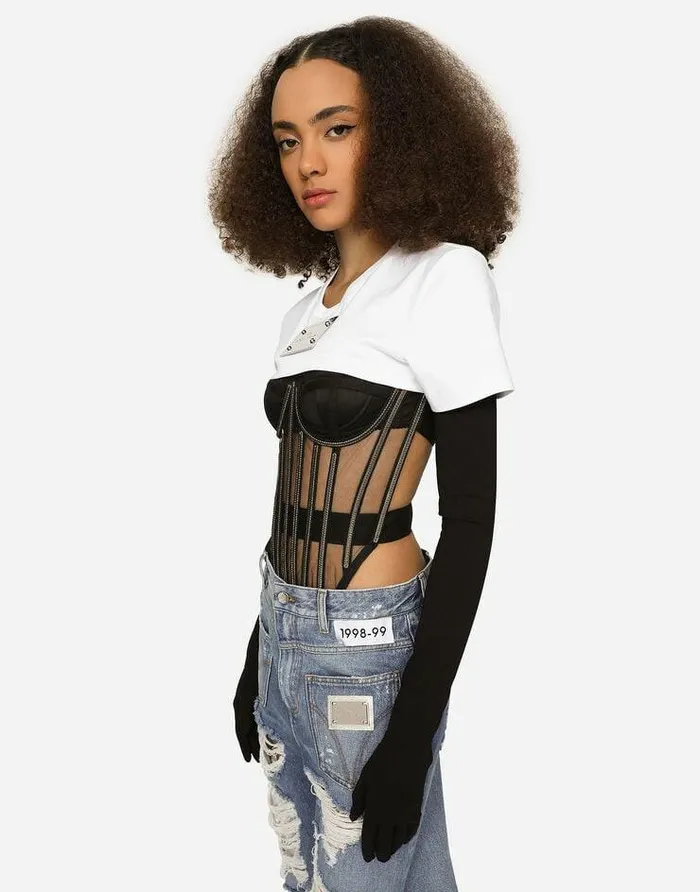 Dolce and Gabbana Shirts And Tops Women KIM DOLCEandGABBANA Tulle Corset With Boning And Molded Cups Black Dolce and Gabbana Shirts And Tops Women KIM DOLCEandGABBANA Tulle Corset With Boning And Molded Cups Black