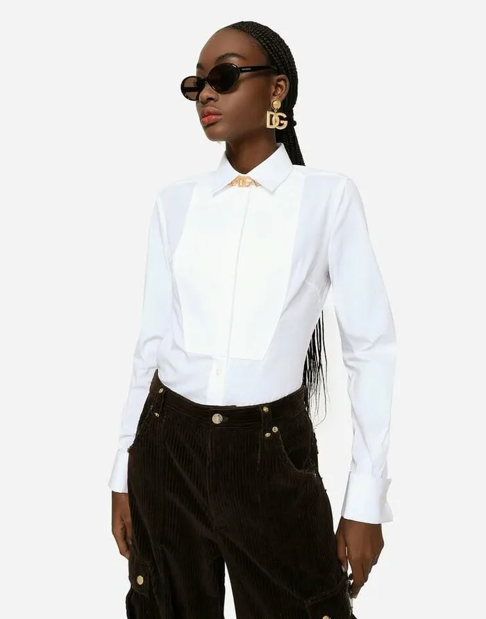 Dolce and Gabbana Shirts And Tops Women Stretch Poplin Tuxedo Shirt White Dolce and Gabbana Shirts And Tops Women Stretch Poplin Tuxedo Shirt White