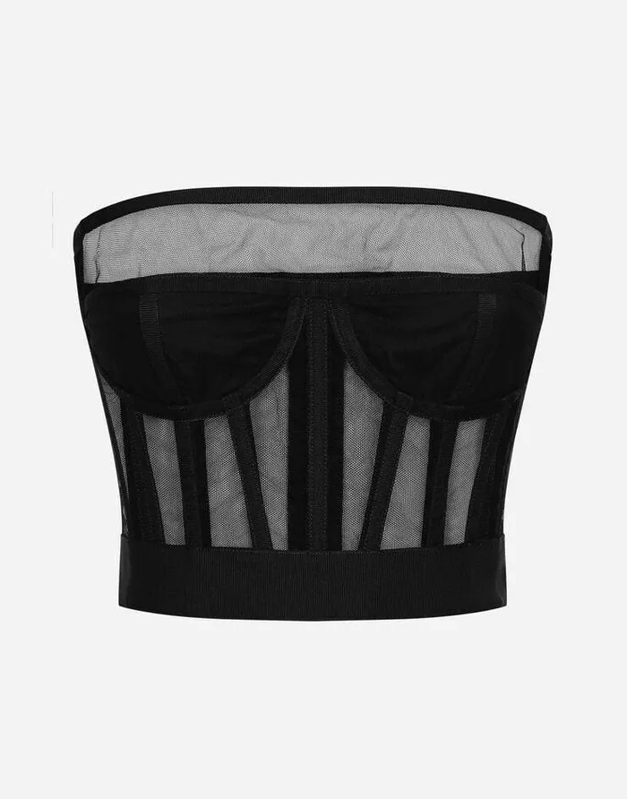 Dolce and Gabbana Shirts And Tops Women Tulle Bustier Top With Boning Black