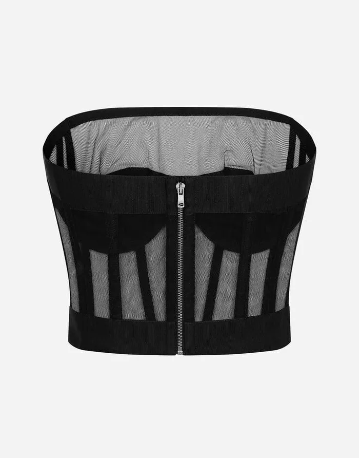 Dolce and Gabbana Shirts And Tops Women Tulle Bustier Top With Boning Black Dolce and Gabbana Shirts And Tops Women Tulle Bustier Top With Boning Black