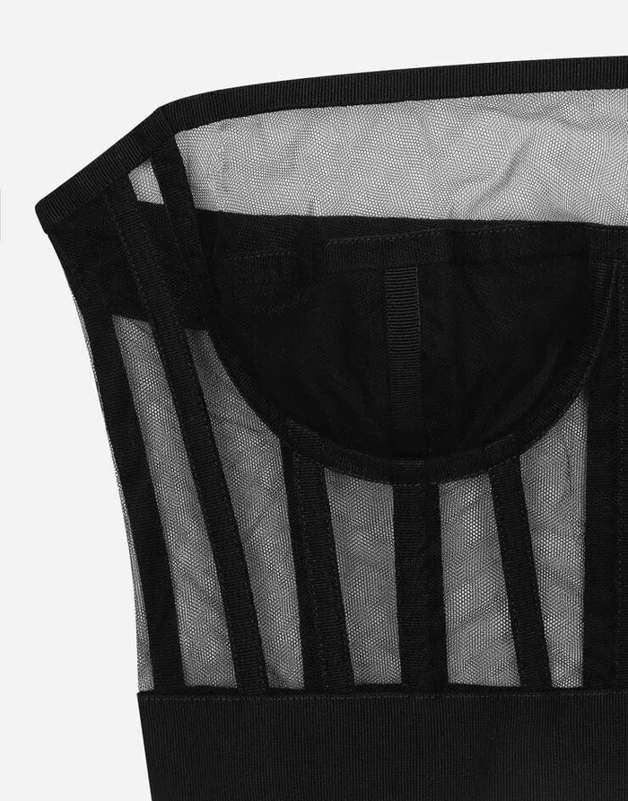 Dolce and Gabbana Shirts And Tops Women Tulle Bustier Top With Boning Black Dolce and Gabbana Shirts And Tops Women Tulle Bustier Top With Boning Black