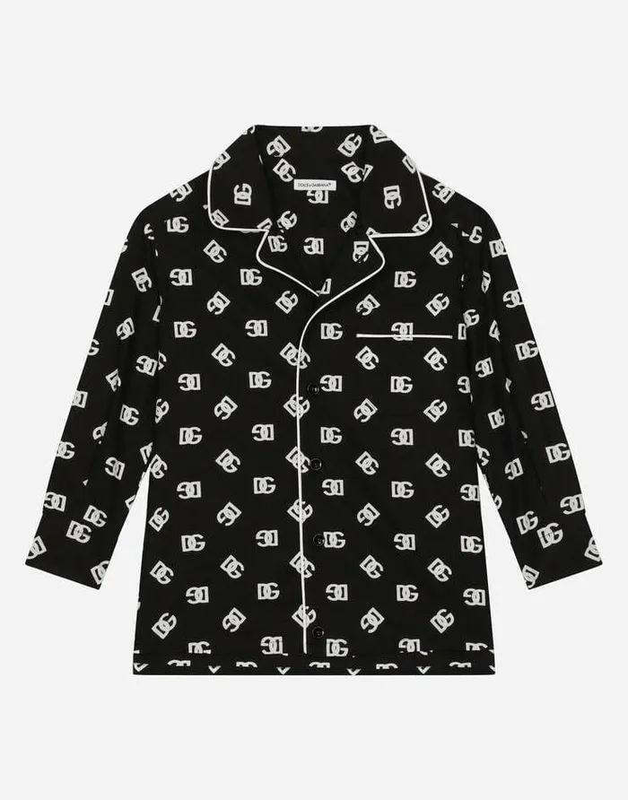 Dolce and Gabbana Shirts Children Poplin Pajama Shirt With DG Logo Print Multicolor Dolce and Gabbana Shirts Children Poplin Pajama Shirt With DG Logo Print Multicolor