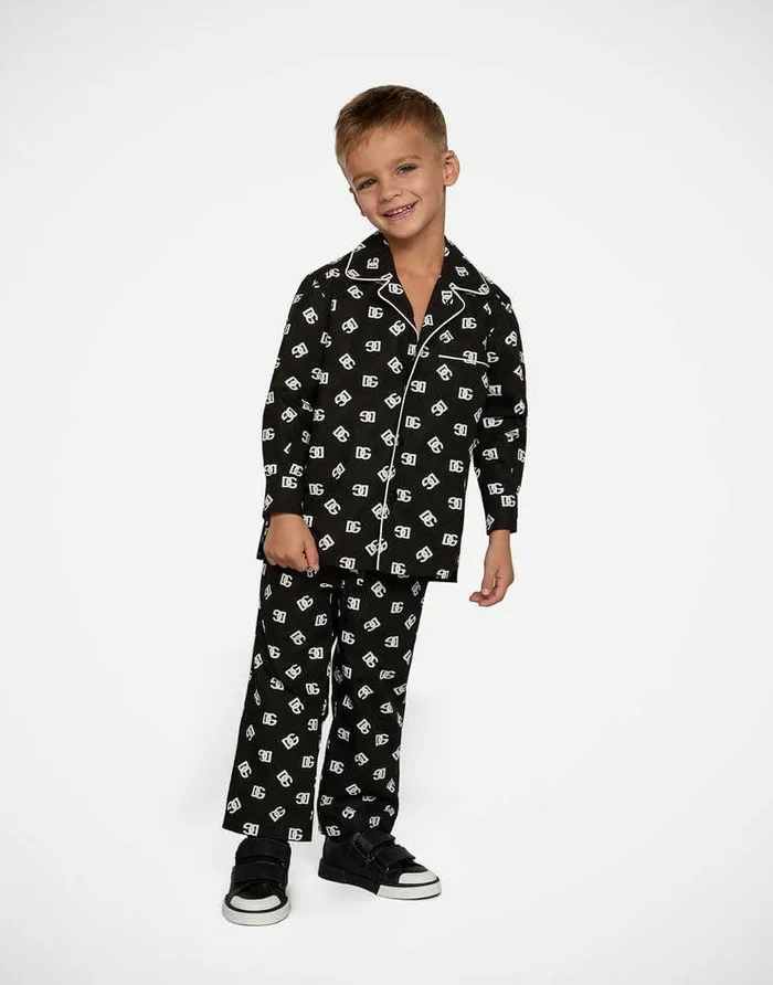 Dolce and Gabbana Shirts Children Poplin Pajama Shirt With DG Logo Print Multicolor Dolce and Gabbana Shirts Children Poplin Pajama Shirt With DG Logo Print Multicolor