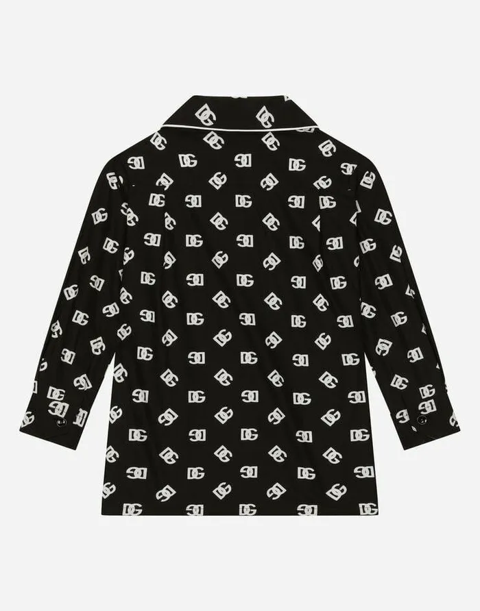 Dolce and Gabbana Shirts Children Poplin Pajama Shirt With DG Logo Print Multicolor Dolce and Gabbana Shirts Children Poplin Pajama Shirt With DG Logo Print Multicolor