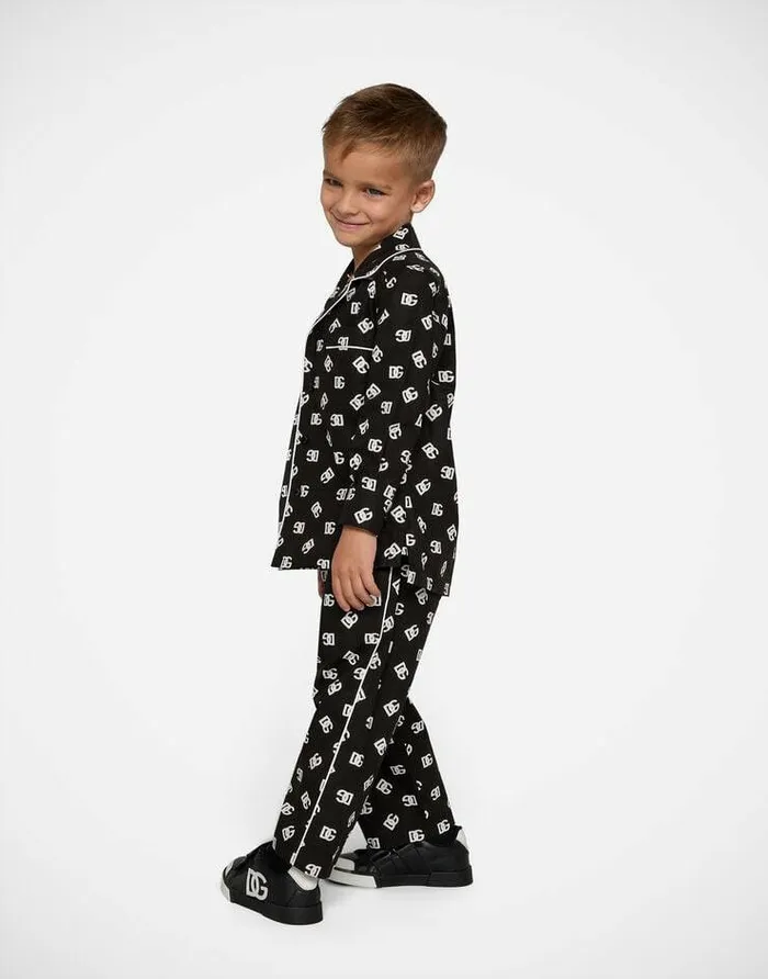 Dolce and Gabbana Shirts Children Poplin Pajama Shirt With DG Logo Print Multicolor Dolce and Gabbana Shirts Children Poplin Pajama Shirt With DG Logo Print Multicolor