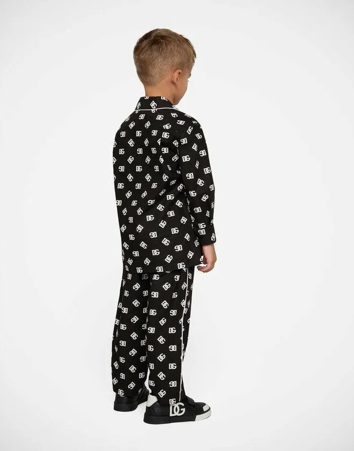 Dolce and Gabbana Shirts Children Poplin Pajama Shirt With DG Logo Print Multicolor Dolce and Gabbana Shirts Children Poplin Pajama Shirt With DG Logo Print Multicolor