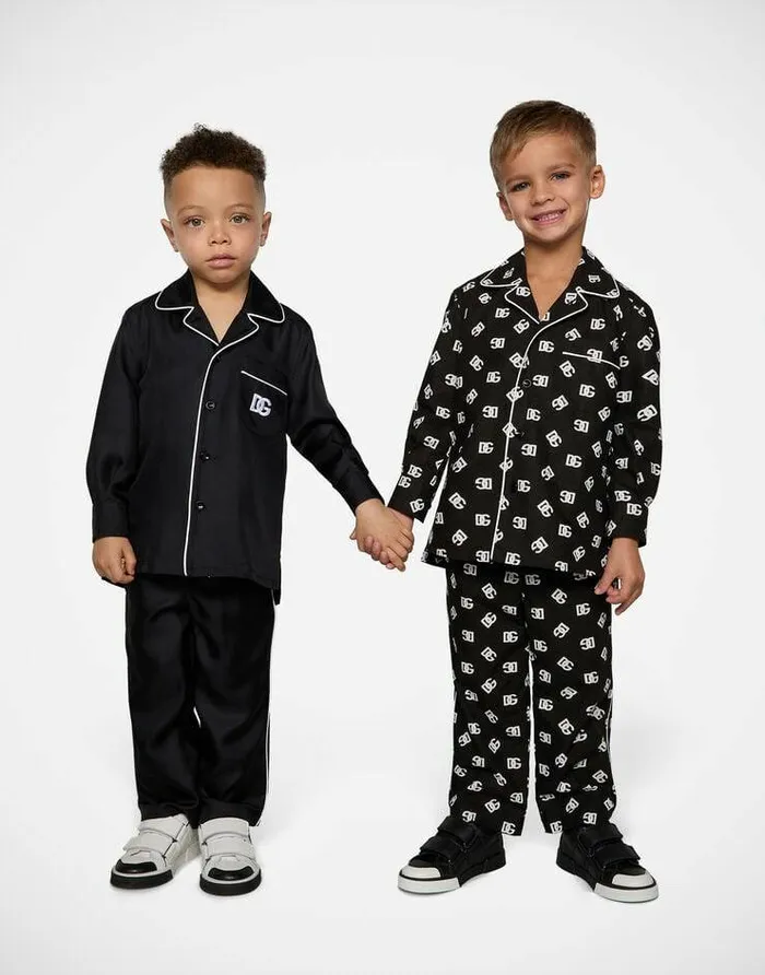 Dolce and Gabbana Shirts Children Poplin Pajama Shirt With DG Logo Print Multicolor Dolce and Gabbana Shirts Children Poplin Pajama Shirt With DG Logo Print Multicolor