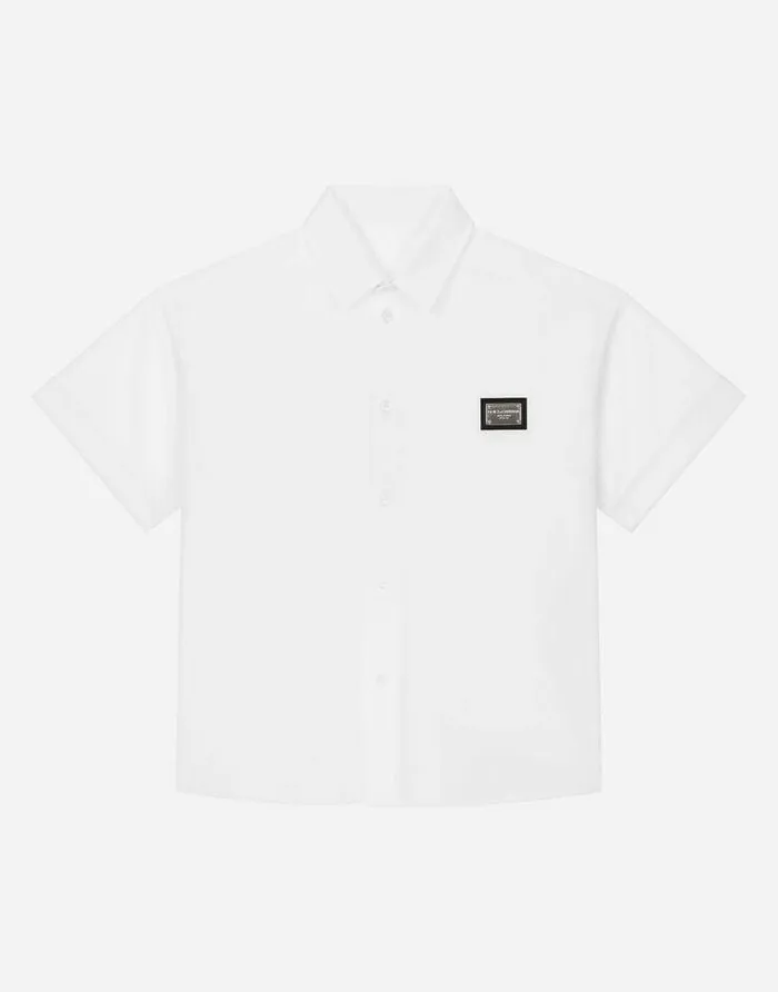 Dolce and Gabbana Shirts Children Poplin Shirt With Logo Tag White