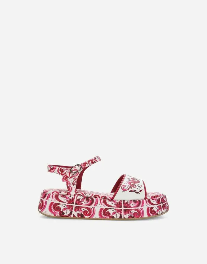 Dolce and Gabbana Shoes 2438 Children Printed Calfskin Wedge Sandals Multicolor Dolce and Gabbana Shoes 2438 Children Printed Calfskin Wedge Sandals Multicolor