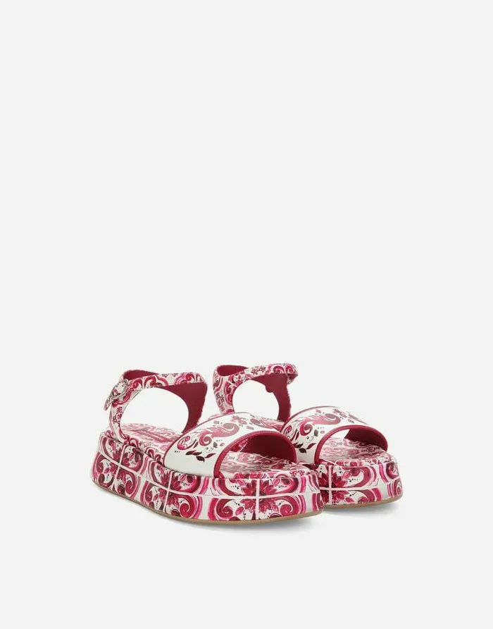 Dolce and Gabbana Shoes 2438 Children Printed Calfskin Wedge Sandals Multicolor Dolce and Gabbana Shoes 2438 Children Printed Calfskin Wedge Sandals Multicolor