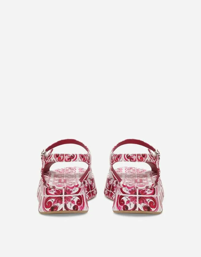 Dolce and Gabbana Shoes 2438 Children Printed Calfskin Wedge Sandals Multicolor Dolce and Gabbana Shoes 2438 Children Printed Calfskin Wedge Sandals Multicolor