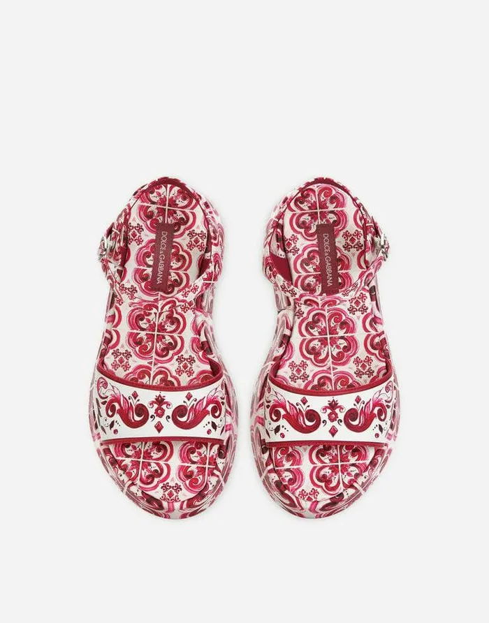 Dolce and Gabbana Shoes 2438 Children Printed Calfskin Wedge Sandals Multicolor Dolce and Gabbana Shoes 2438 Children Printed Calfskin Wedge Sandals Multicolor