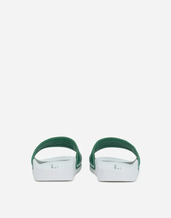 Dolce and Gabbana Shoes 2438 Children Rubber And Calfskin Sliders With Logo Print Green