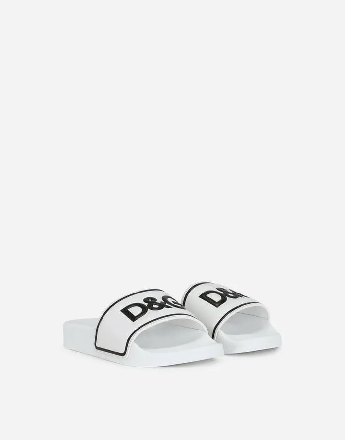 Dolce and Gabbana Shoes 2438 Children Rubber And Calfskin Sliders With Logo Print Multicolor Dolce and Gabbana Shoes 2438 Children Rubber And Calfskin Sliders With Logo Print Multicolor
