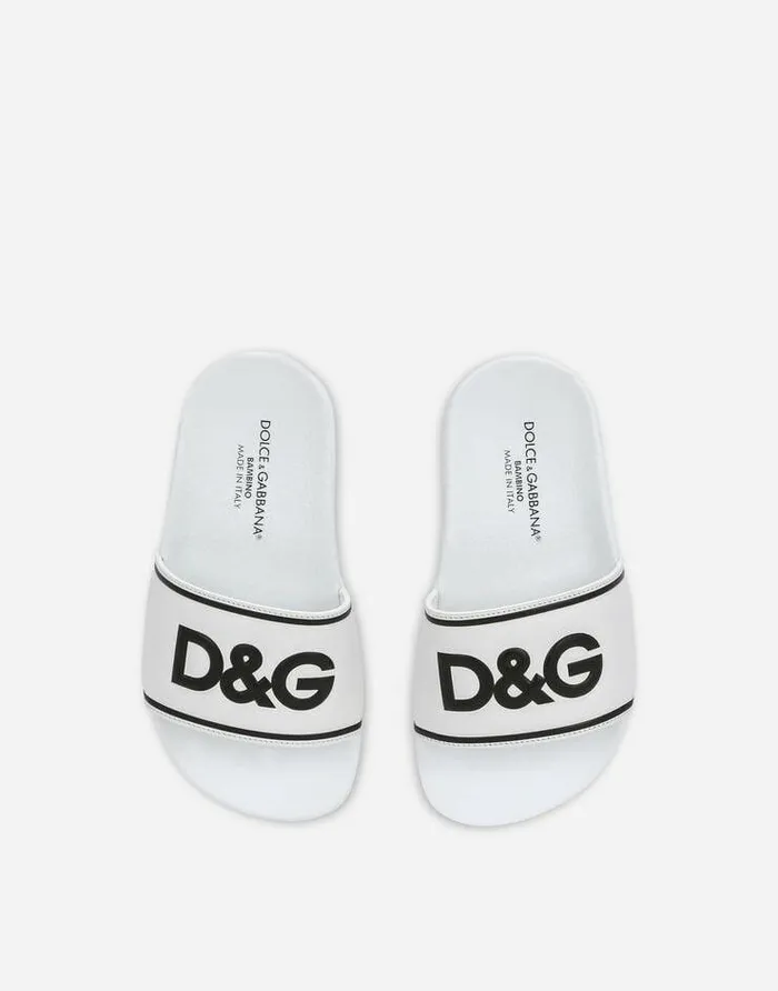 Dolce and Gabbana Shoes 2438 Children Rubber And Calfskin Sliders With Logo Print Multicolor Dolce and Gabbana Shoes 2438 Children Rubber And Calfskin Sliders With Logo Print Multicolor